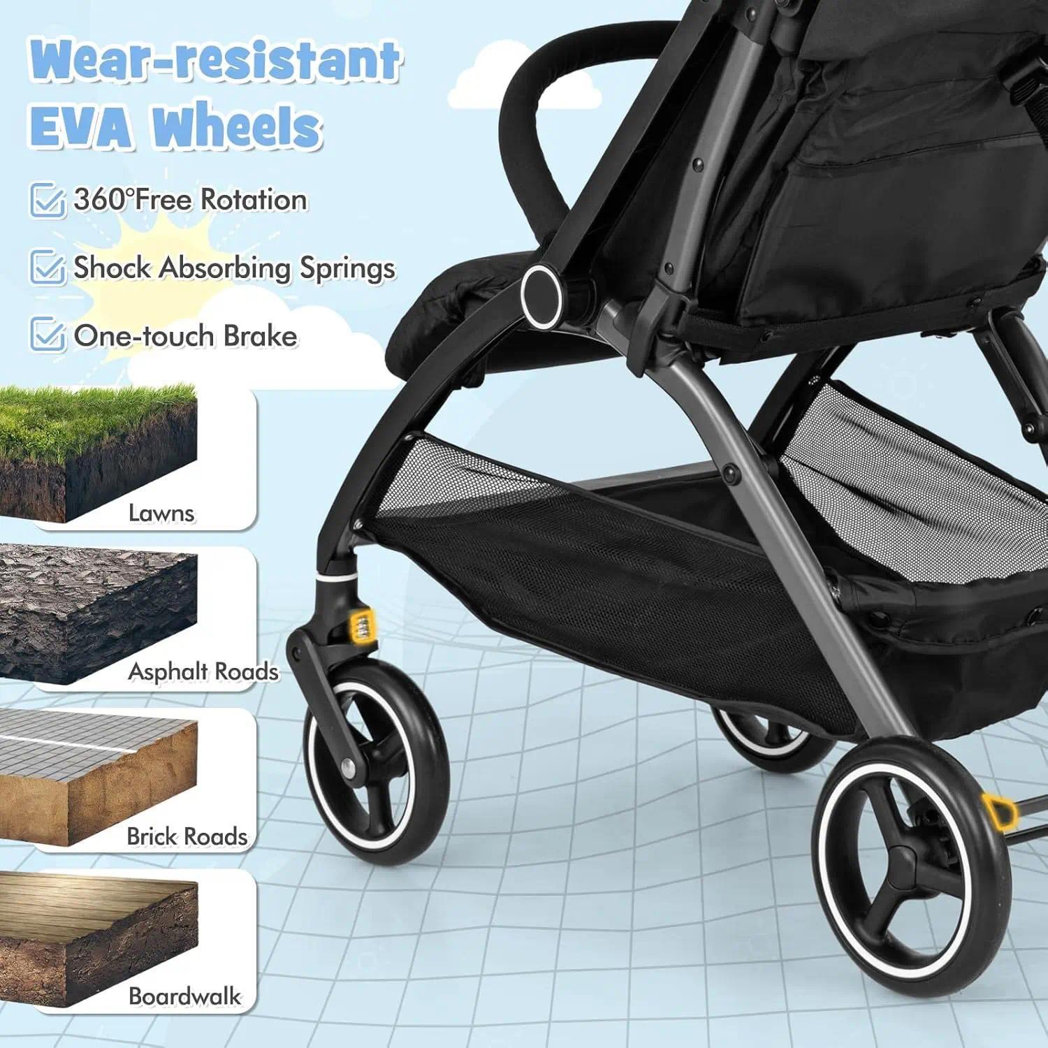 Lightweight Baby Pushchair – One-Hand Fold Travel Stroller for Infants 0-36 Months, Adjustable Reclining Seat, Extendable Canopy, 5-Point Safety Harness, Large Under-Seat Basket, Compact for Car Boot [Plus A Free Gift]