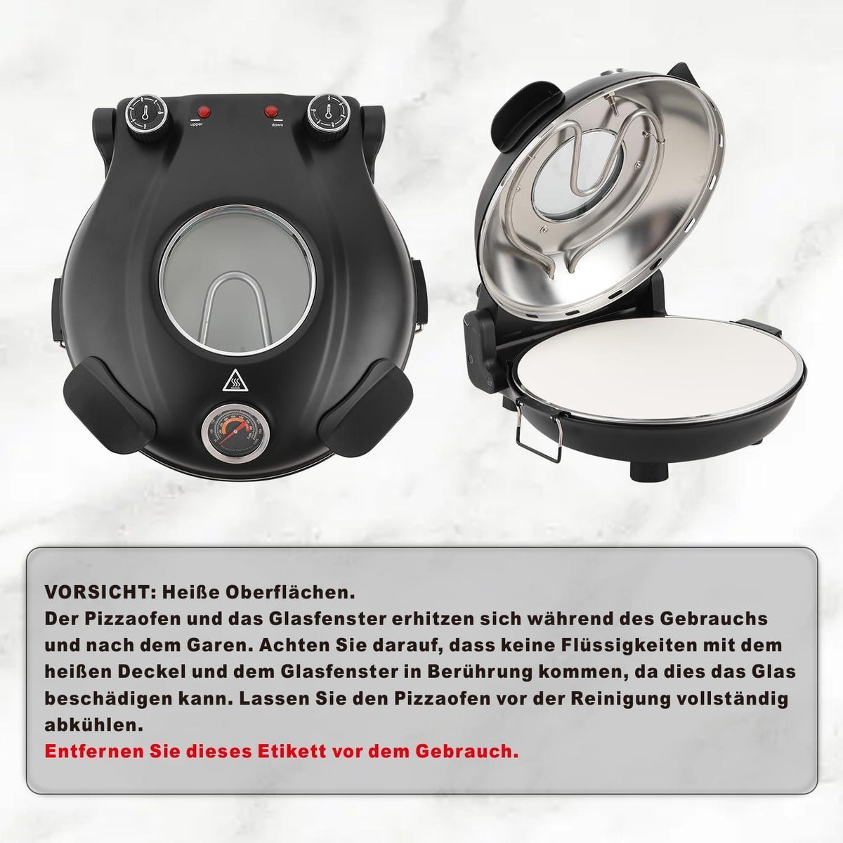 【NS】Electric Pizza Oven, 420°C, 1200 Watt, 5 Separately Adjustable Temperature Levels, 31 cm Flame Resistant Stone Plate