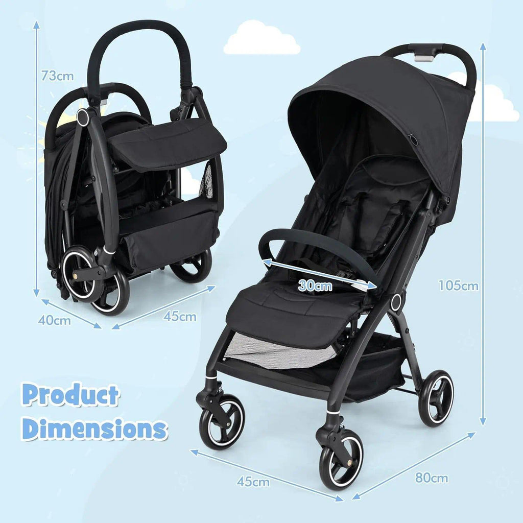 Lightweight Travel Pushchair for 0-36 Months, One-Hand Fold Baby Stroller with Adjustable Recline & Sun Canopy, 5-Point Safety Harness, Large Under-Seat Basket, Compact for Car Boot [Plus A Free Gift]