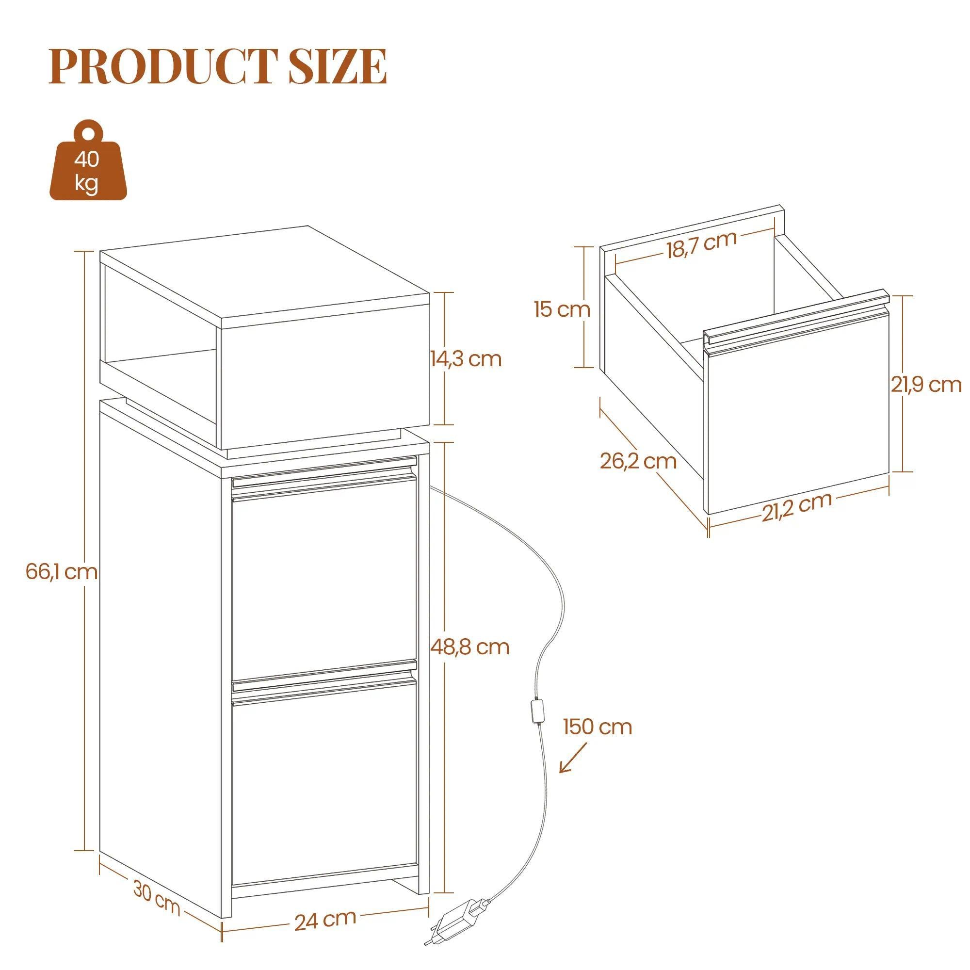 Modern Slim Nightstand with LED Light, 2-Drawer Bedside Cabinet with Open Storage Shelf, Small Side Table for Bedroom Living Room, Space-Saving Furniture [Plus A Free Gift]