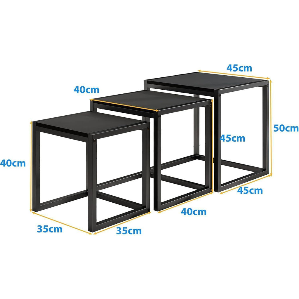 Nesting Coffee Table - Industrial Square End Tables with Metal Frame for Living Room, Bedroom & Office, Brown