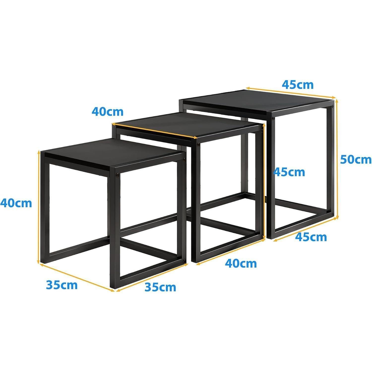 Nesting Coffee Table - Industrial Square End Tables with Metal Frame for Living Room, Bedroom & Office, Brown