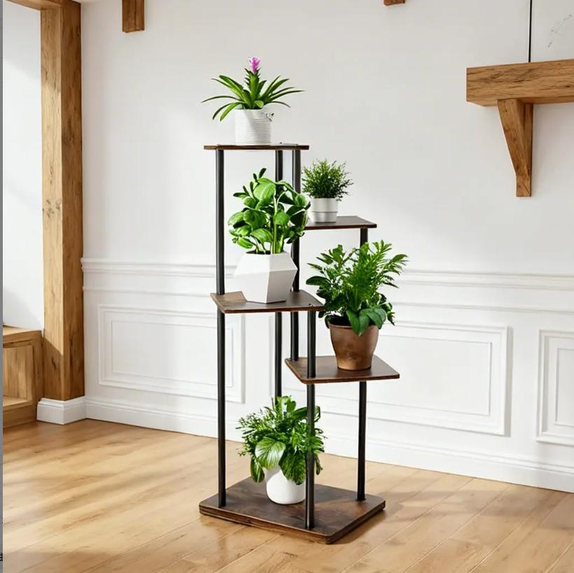 4/5 Tier Multilayer Indoor Plant Stand, Compact Corner Flower Pot Shelf, Space-Saving Vertical Display Rack with Iron MDF Frame, Easy Assembly Plant Storage Shelving for Living Room Balcony Home Garden Decor
