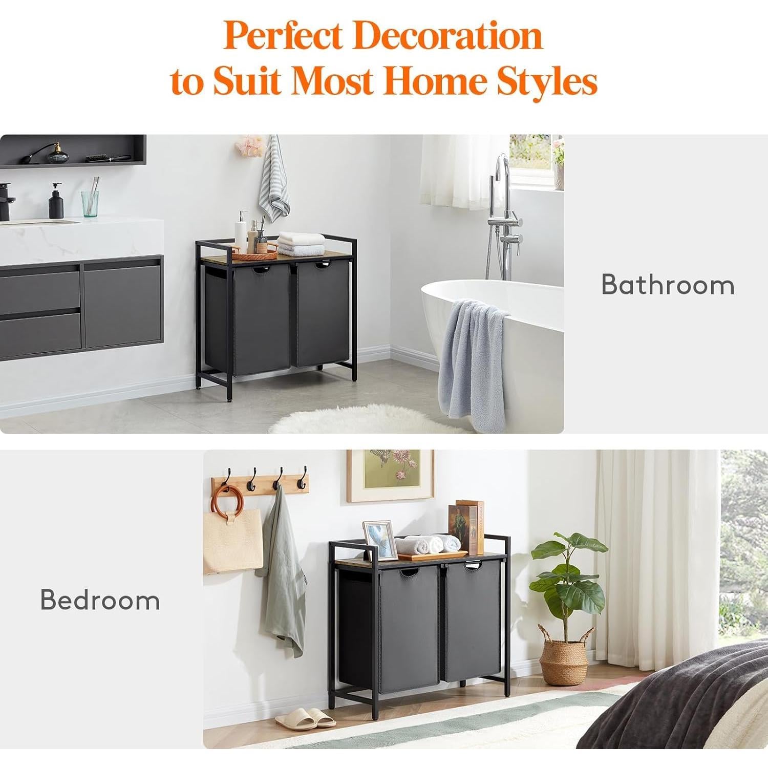 【NS】Laundry Hamper 2 Sections, 95 L Laundry Basket with Shelf and Double Pull-Out Removable Bags, Laundry Sorter for Laundry Room Bedroom Bathroom Dorm, Black