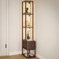 Modern Freestanding Column Floor Lamp, LED Standing Lamp with Multi-Layer Storage Shelves & Fabric Drawer, Adjustable Brightness with Foot Switch, Perfect for Living Room, Bedroom, Study and Office