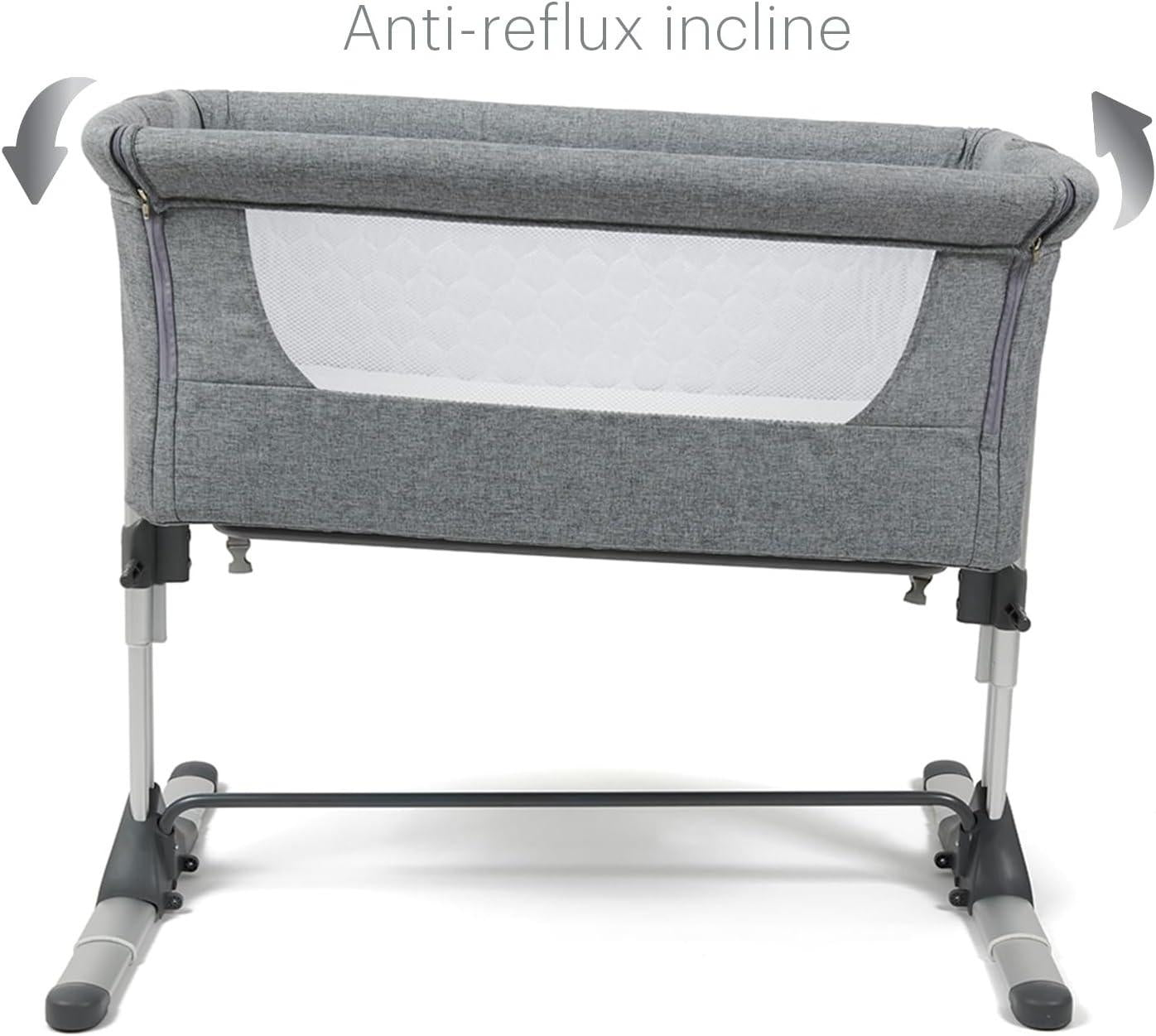 Bedside Co‑Sleeper Crib, 2‑in‑1 Adjustable Height Baby Bassinet with 5cm Thick Mattress, Anti‑Reflux Incline Breathable Mesh, Safety Certified, Co‑Sleeping Standalone Cot for Newborn Infant