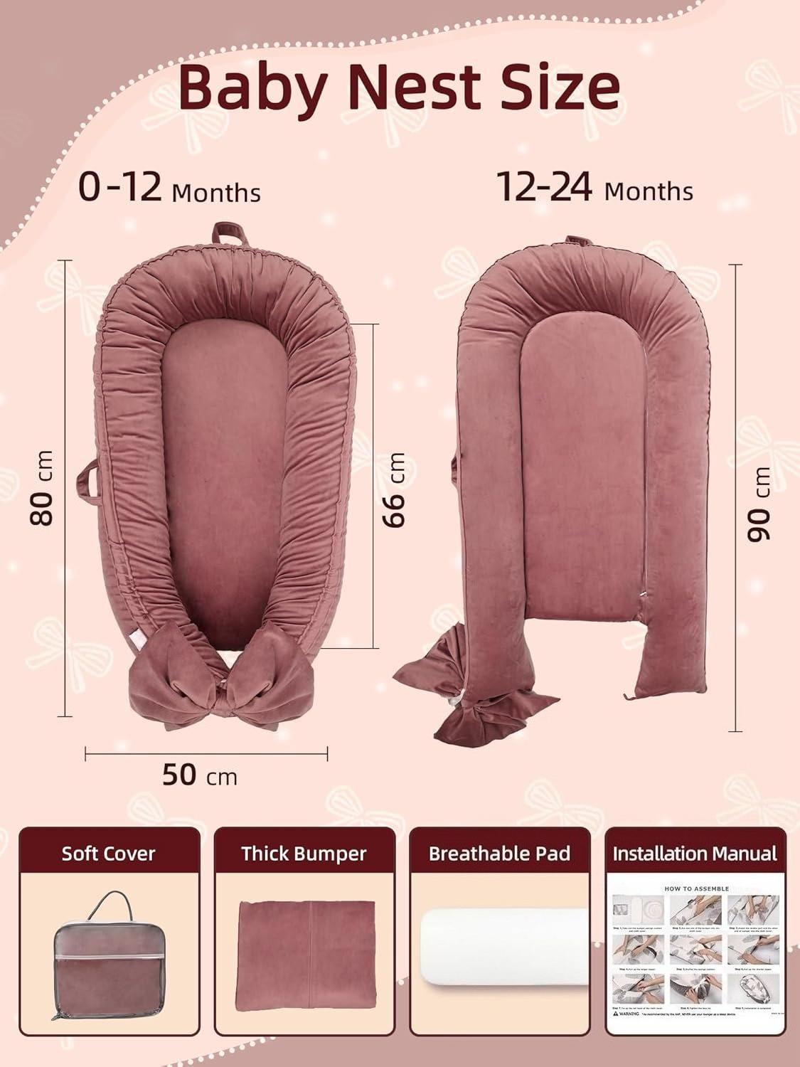 Portable Newborn Bassinet Cot – Soft Breathable Baby Nest Sleeper for Travel & Home, Baby Essentials for Infant 0-12 Months (Cream) [Plus A Free Gift]