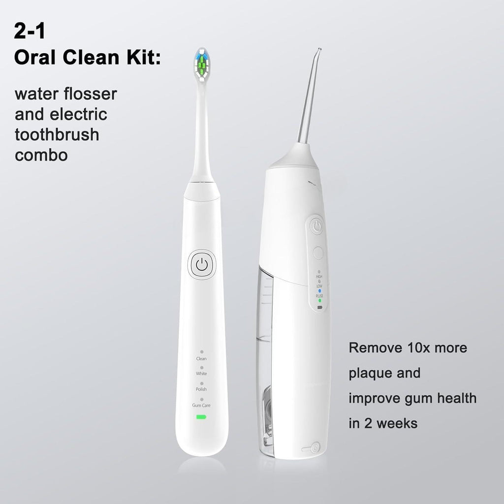 Oral Clean Kit Water Dental Flosser & Electric Toothbrush Combo for Teeth Cleaning & Gum Health Cordless 3 Modes Waterproof Travel Case