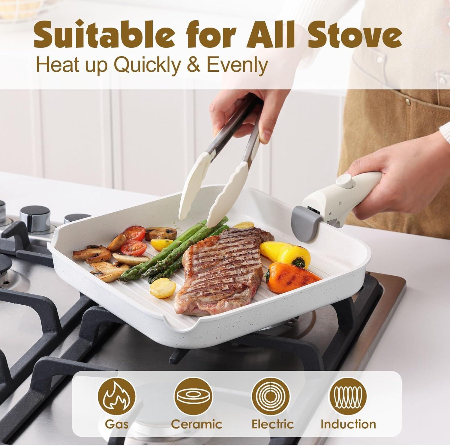 Nonstick Cookware Set with Detachable Handle, Induction Compatible Removable Handle Pots and Pans, Oven Safe Kitchen Set White [Plus A Free Gift]