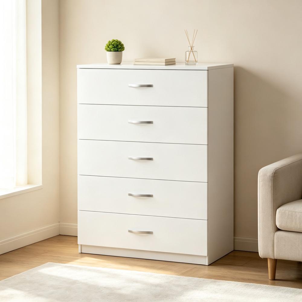 5-Drawer Chest of Drawers with Sturdy Metal Handles, Smooth Metal Runners, Anti-Bowing Support, Ideal for Bedroom and Nursery Storage [Plus A Free Gift]