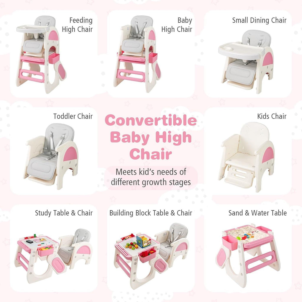 8‑in‑1 Convertible Baby High Chair, High Chairs for Babies and Toddlers with Adjustable Backrest, Removable Double Tray, Storage Boxes & 5‑Point Safety Harness, Toddler Table Chair Set for Feeding