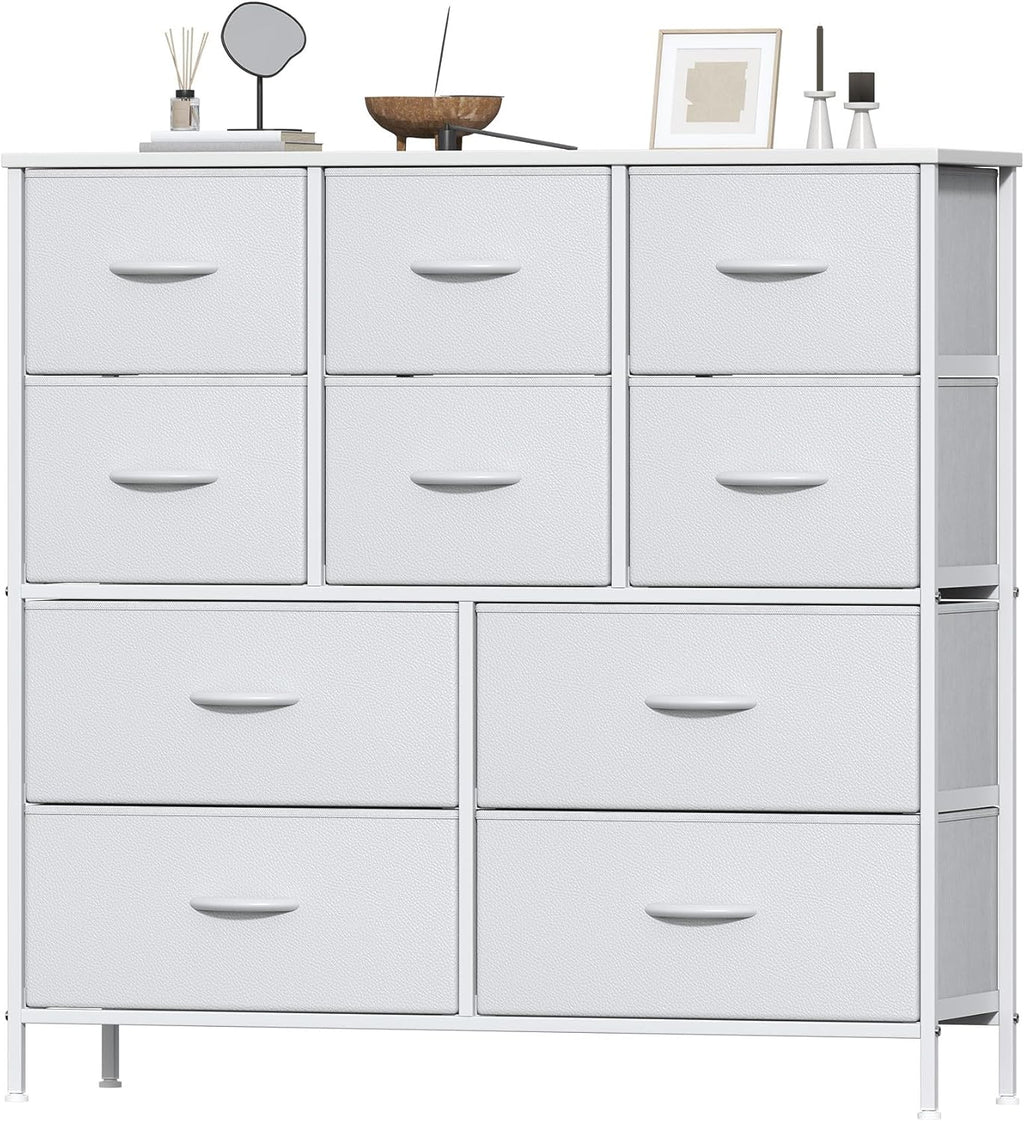 `10‑Drawer Fabric Storage Tower Dresser, Anti‑Tip Safe Chest of Drawers with MDF Wooden Top & Robust Metal Frame, Versatile Organizer Unit for Bedroom, Living Room & Home Office`