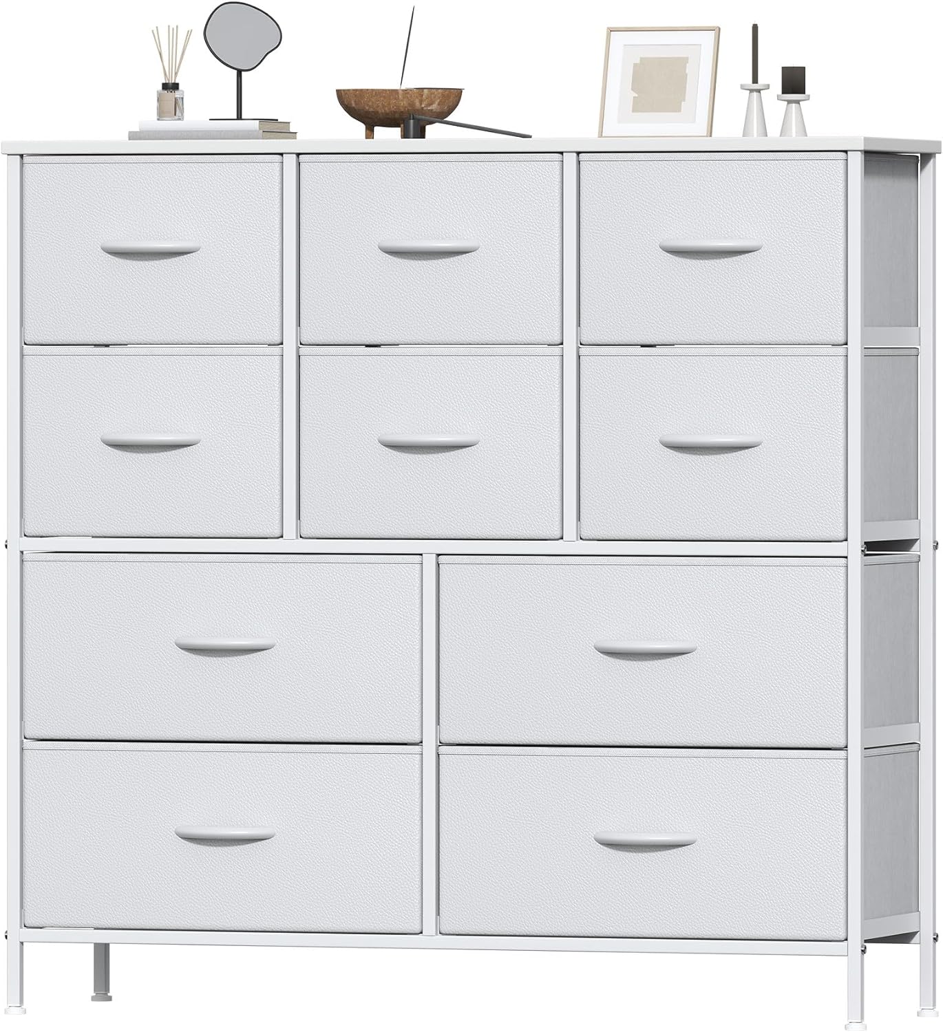 `10‑Drawer Fabric Storage Tower Dresser, Anti‑Tip Safe Chest of Drawers with MDF Wooden Top & Robust Metal Frame, Versatile Organizer Unit for Bedroom, Living Room & Home Office`