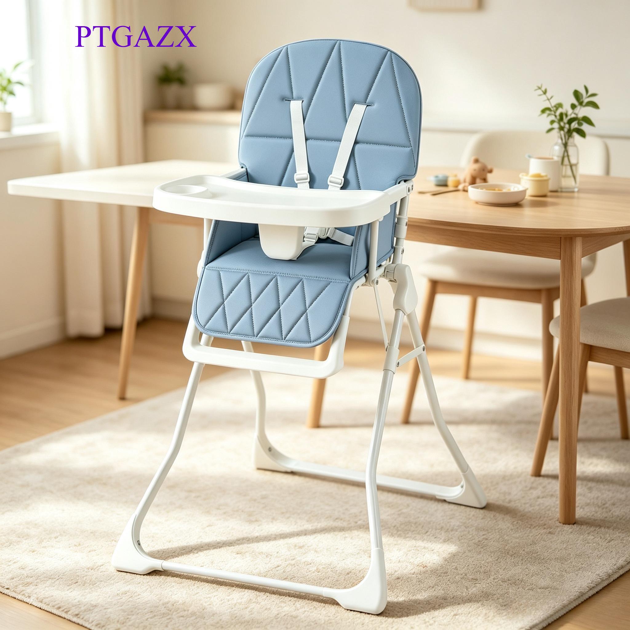Foldable Baby High Chair, Compact Lightweight Toddler Feeding Highchair with 3‑Position Adjustable Tray & Footrest, Removable Seat Cushion, 5‑Point Safety Harness for 6‑36 Months