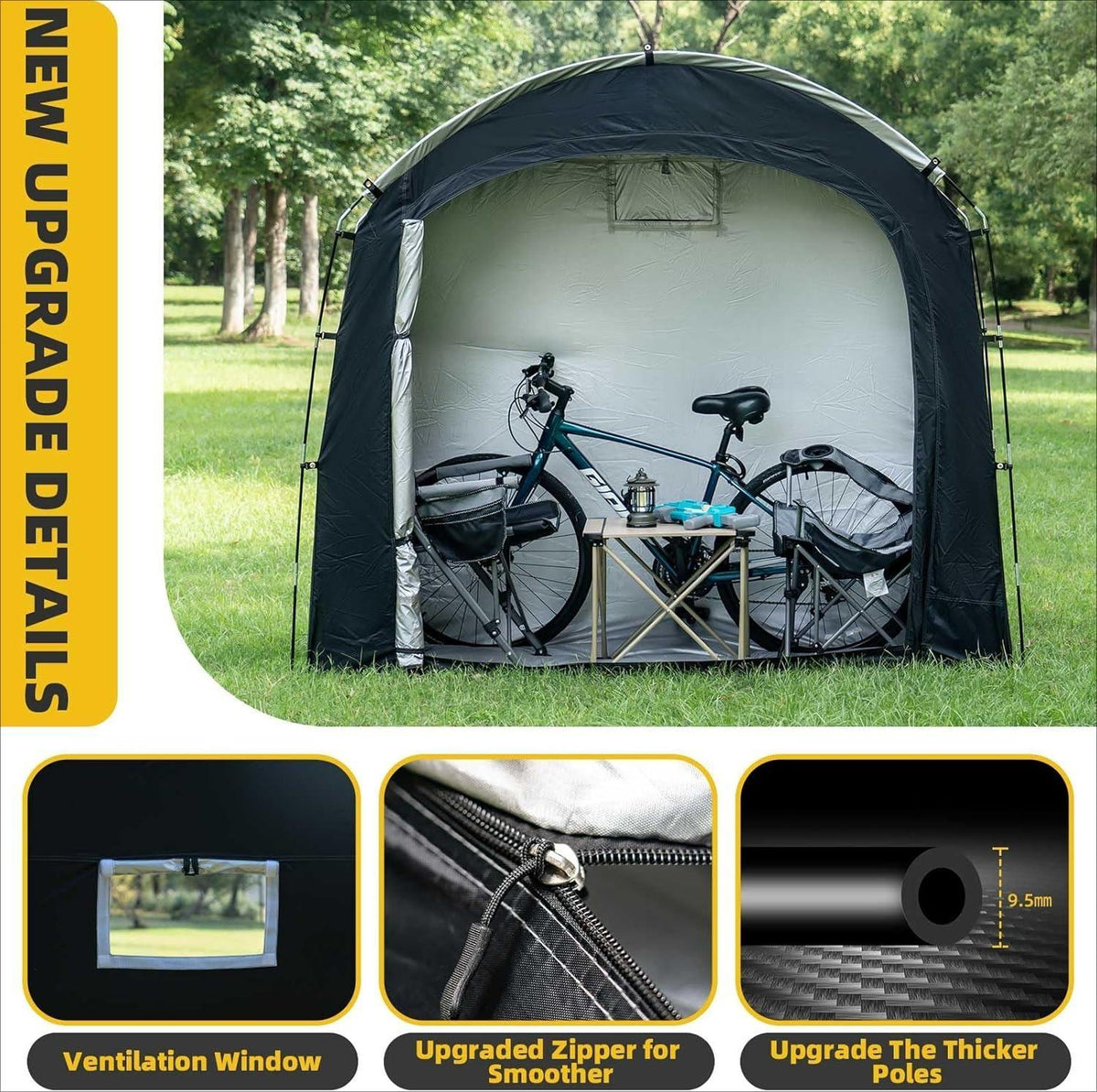 Waterproof & UV-Proof Bike Motorcycle Storage Shelter, Outdoor Steel Frame PE Cover with Zipper Door, Easy Setup