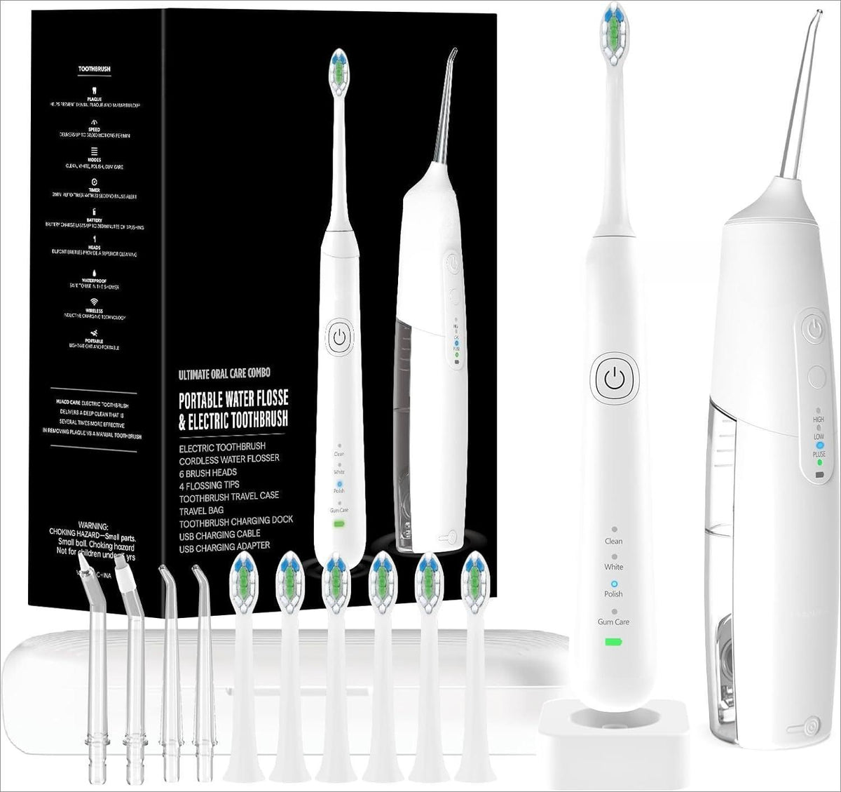 Oral Clean Kit Water Dental Flosser & Electric Toothbrush Combo for Teeth Cleaning & Gum Health Cordless 3 Modes Waterproof Travel Case