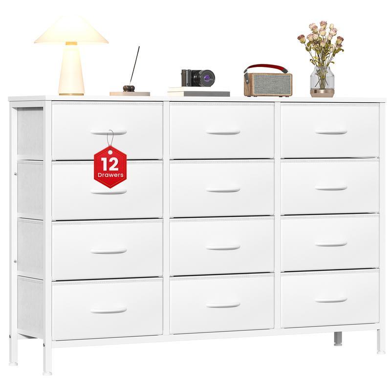 【NS】 12 Drawers Chest of Drawers for Bedroom, Fabric Storage Drawer, Tall White Hallway Storage Unit