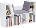 6‑Cube Kids Bookcase, Multi‑Functional Wooden Storage Organizer with Cushioned Reading Nook, Open Display Shelf Cabinet for Children Bedroom Playroom