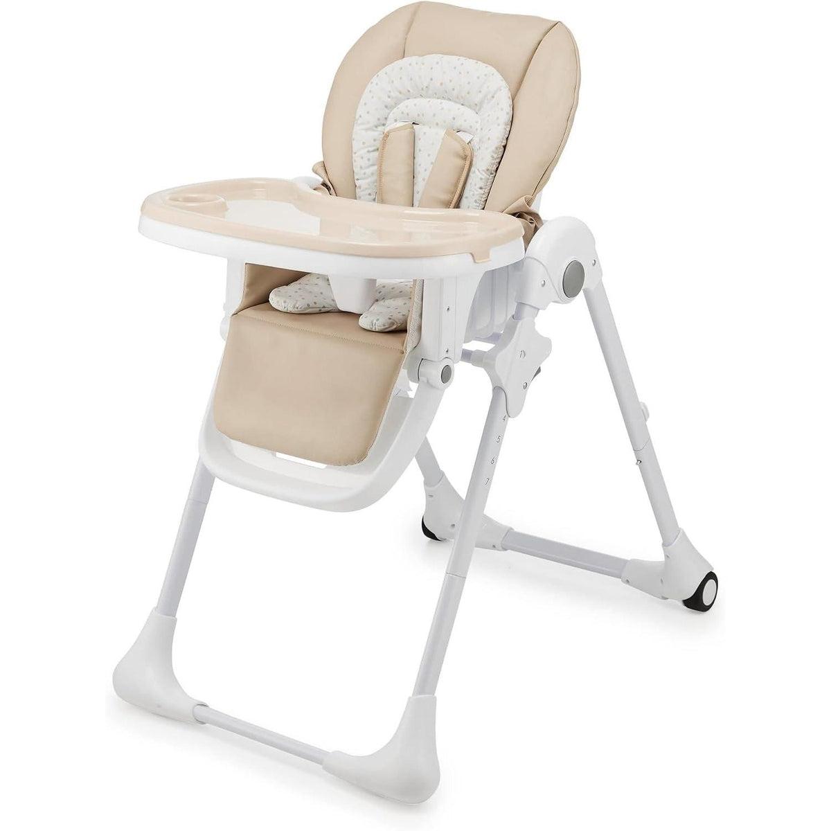 2-in-1 Baby High Chair & Bouncer from Birth, Fold-Flat Convertible Highchair with 7 Height Levels, 4 Recline Positions, Newborn Insert, 3-Position Adjustable Tray, 5-Point Safety Harness, Lockable Wheels & Detachable Toy Bar for Infant Toddler Feeding Pla