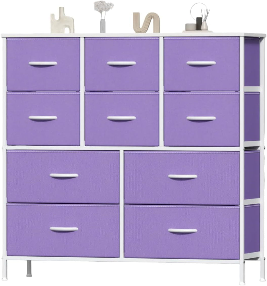 `10‑Drawer Fabric Storage Tower Dresser, Anti‑Tip Safe Chest of Drawers with MDF Wooden Top & Robust Metal Frame, Versatile Organizer Unit for Bedroom, Living Room & Home Office`
