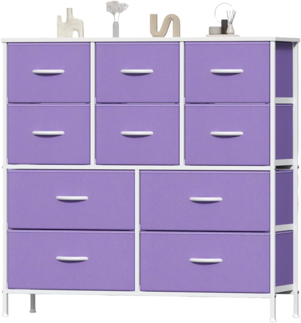 `10‑Drawer Fabric Storage Tower Dresser, Anti‑Tip Safe Chest of Drawers with MDF Wooden Top & Robust Metal Frame, Versatile Organizer Unit for Bedroom, Living Room & Home Office`