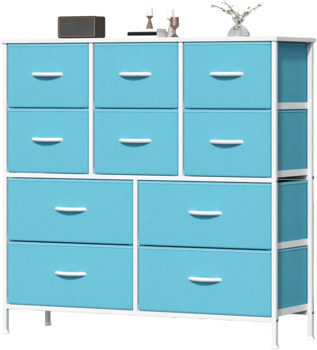 `10‑Drawer Fabric Storage Tower Dresser, Anti‑Tip Safe Chest of Drawers with MDF Wooden Top & Robust Metal Frame, Versatile Organizer Unit for Bedroom, Living Room & Home Office`