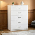 Modern 5 Drawer Chest for Bedroom, Tall Dresser Unit with Metal Handles and Ample Storage [Plus A Free Gift]
