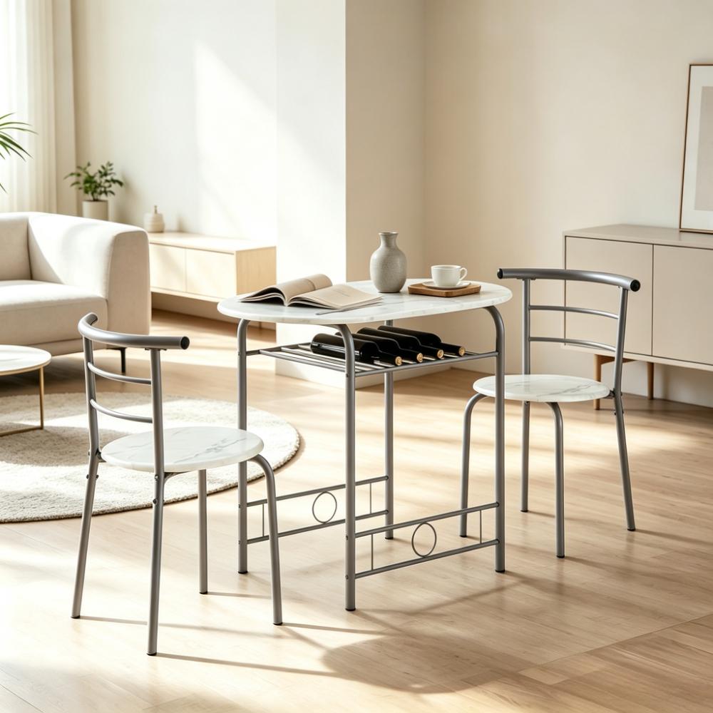 Compact Breakfast Bar Table and Chair Set 80x53x75.5cm, Kitchen Dining Unit with Storage Shelf, Space-Saving Furniture for Small Apartments, Dorm Rooms, and Studio Kitchens [Plus A Free Gift]
