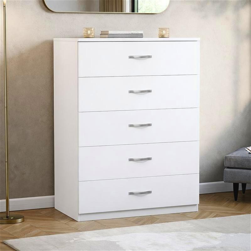 Modern Tall 5 Drawer Chest of Drawers, Stylish Bedroom Storage Unit with Metal Handles, Freestanding Dresser Cabinet for Clothing Storage, Ideal for Home, Bedroom, Living Room