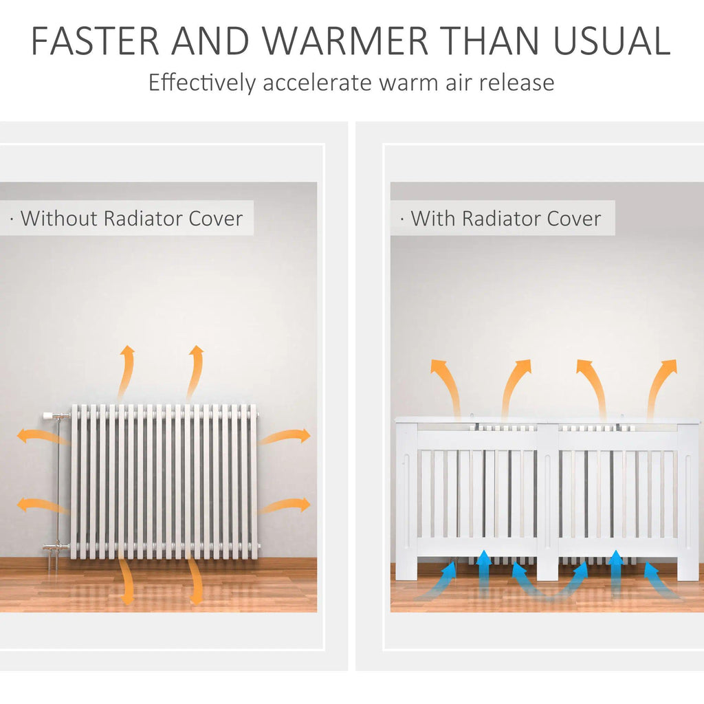 White Slatted Radiator Cover Cabinet – MDF Lined Grill, 152x19x81cm, Painted Finish for Living Room Hallway [Plus A Free Gift]