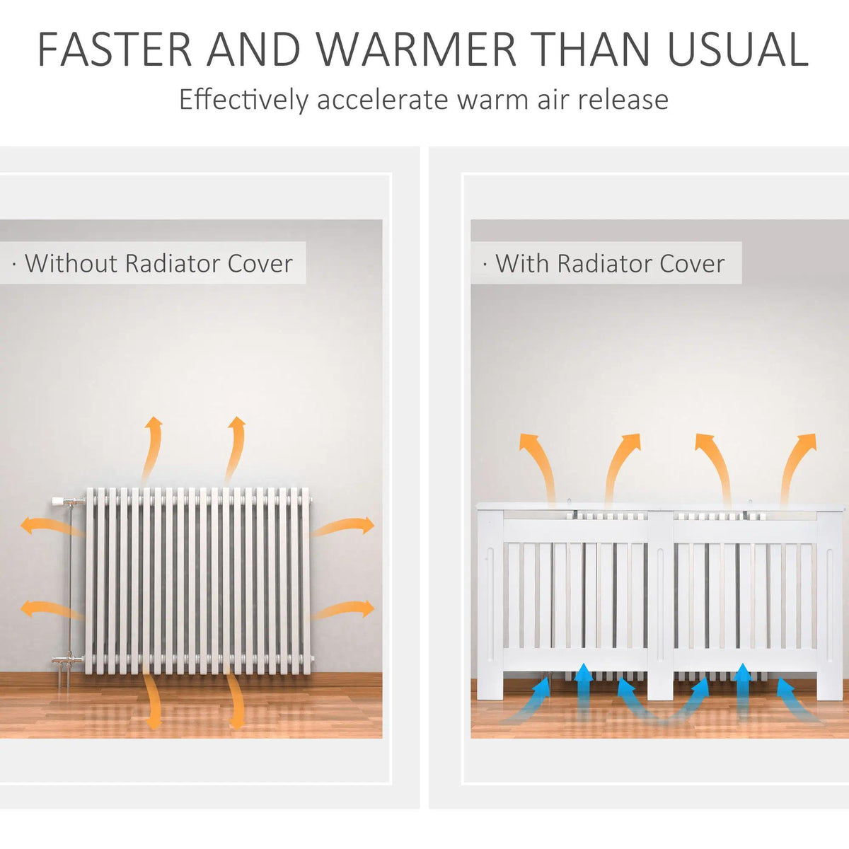 White Slatted Radiator Cover Cabinet – MDF Lined Grill, 152x19x81cm, Painted Finish for Living Room Hallway [Plus A Free Gift]