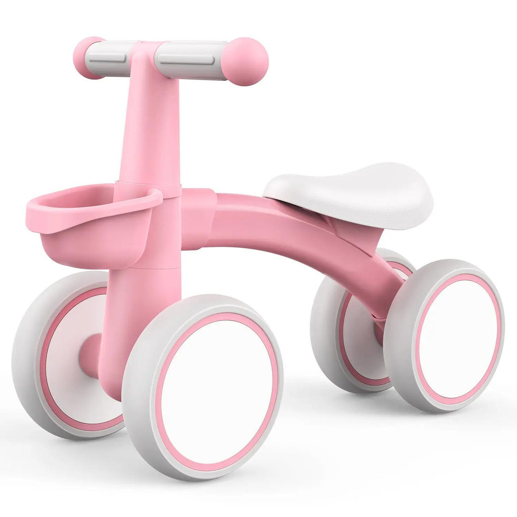 4‑Wheel Baby Balance Bike, No‑Pedal Toddler Ride‑On Toy with Removable Front Basket, 3‑Level Adjustable Seat, Safe Steering Limiter, Stable First Walker for Toddlers 12‑24 Months, Ideal 1st Birthday Gift for Boys & Girls