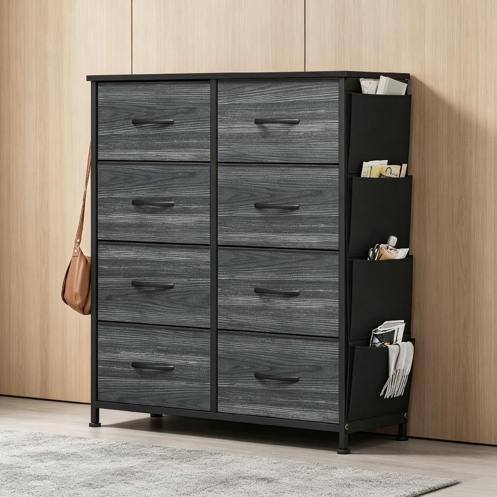 8 Drawers Metal Frame Dresser - Fabric Storage Chest for Bedroom with Handles, Wood Grain Finish for Living Room and Hallway [Plus A Free Gift]