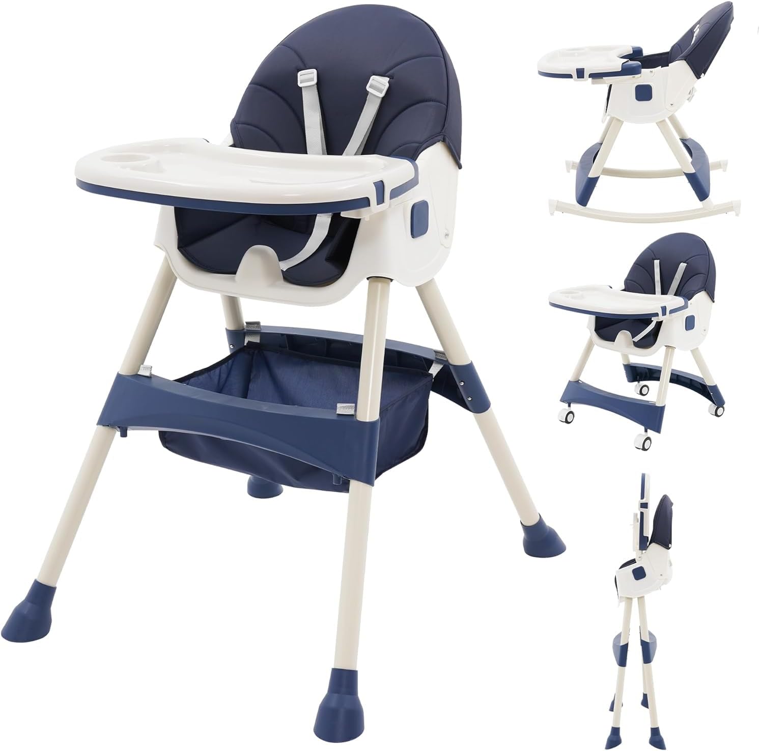 5 in 1 Convertible Baby High Chair, Foldable Portable Infant Chair with Adjustable Height and 3 Position Reclining Backrest, Sturdy Travel Friendly Toddler Seat [Plus A Free Gift]