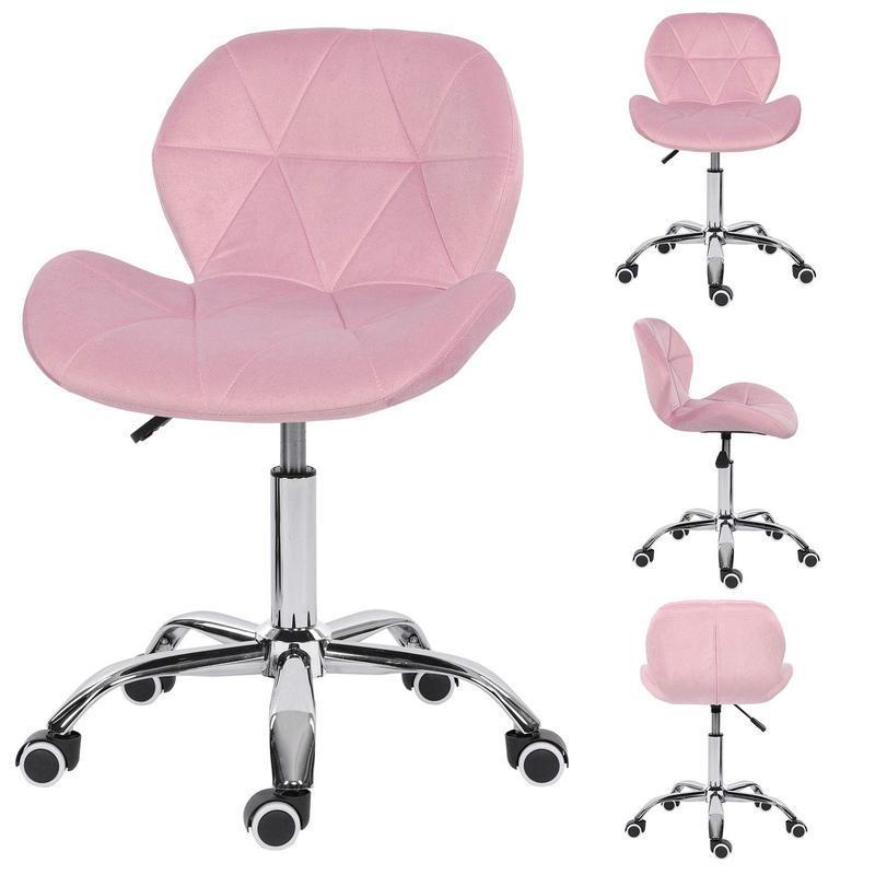 Swivel Makeup Vanity Chair & Office Stool - Adjustable Pink Dressing Chair with Wheels, Diamond Tufted Upholstery in PU/Fabric/Velvet Options, Armless Height-Adjustable Seat for Desk, Bedroom, or Dorm