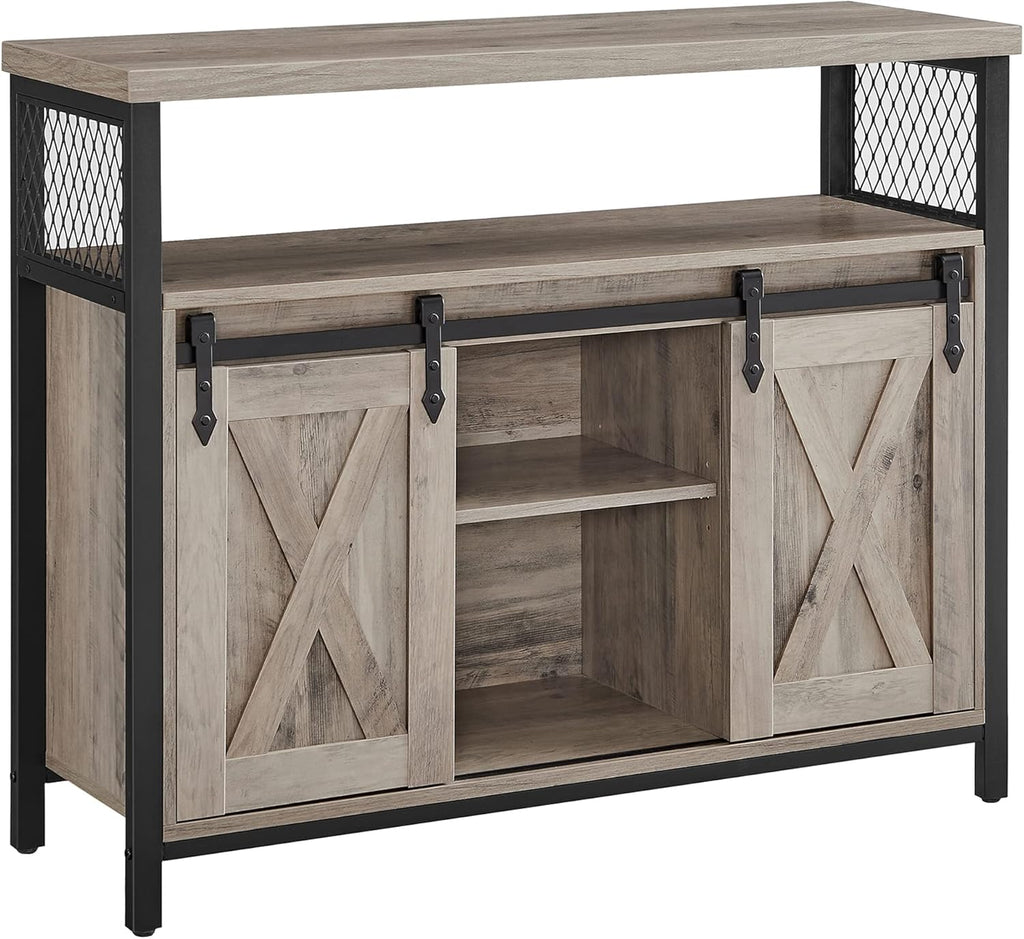 Rustic Wooden Sideboard Buffet Cabinet, Sliding Barn Doors Storage Credenza with Adjustable Shelves & Anti‑Tip Kit, Multipurpose Furniture for Kitchen Living Room Hallway