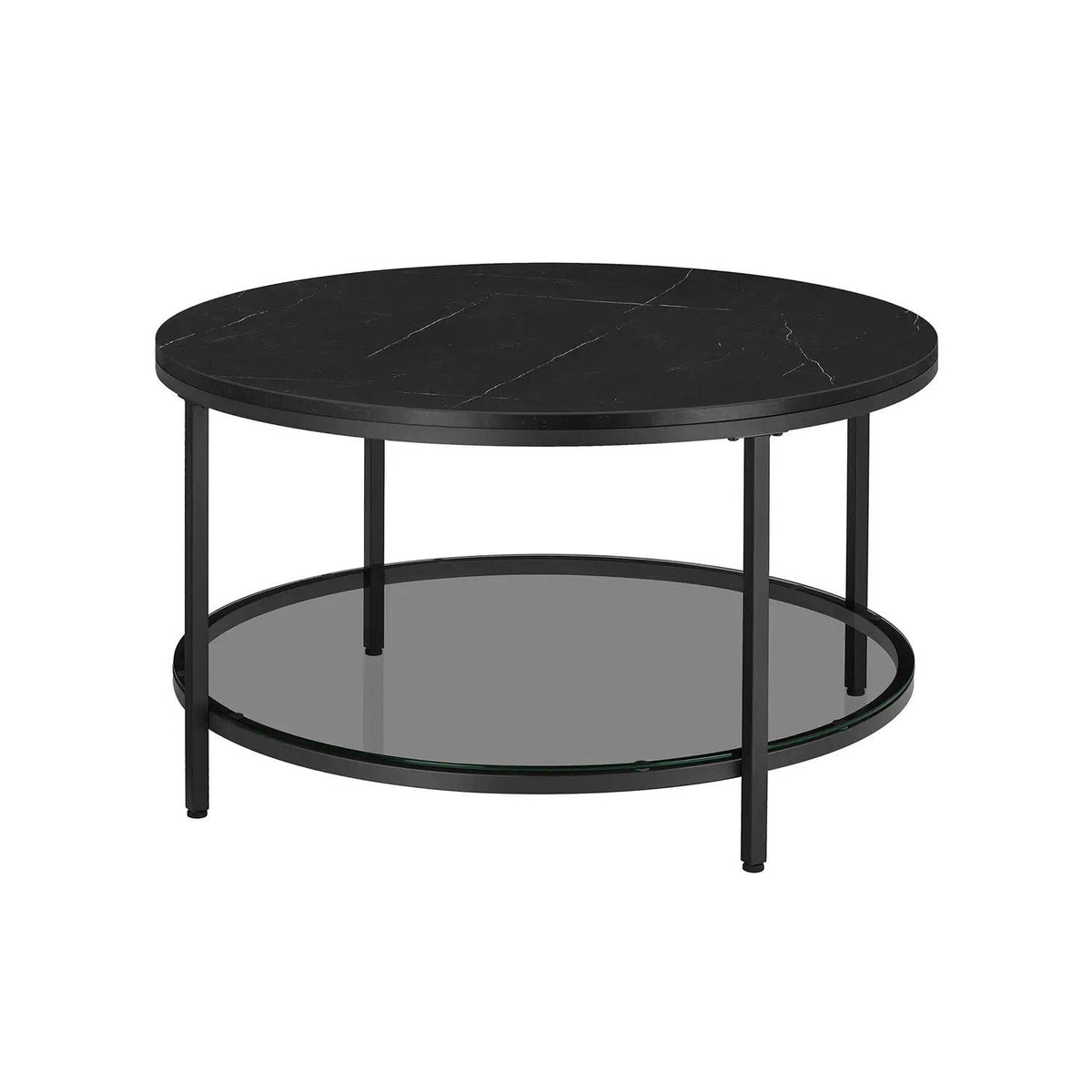 Coffee Table, Living Room Table, Sofa Cocktail Table Faux Marble Round, Tempered Glass Storage Shelf, Easy to Assemble, Modern Style, for Living Room