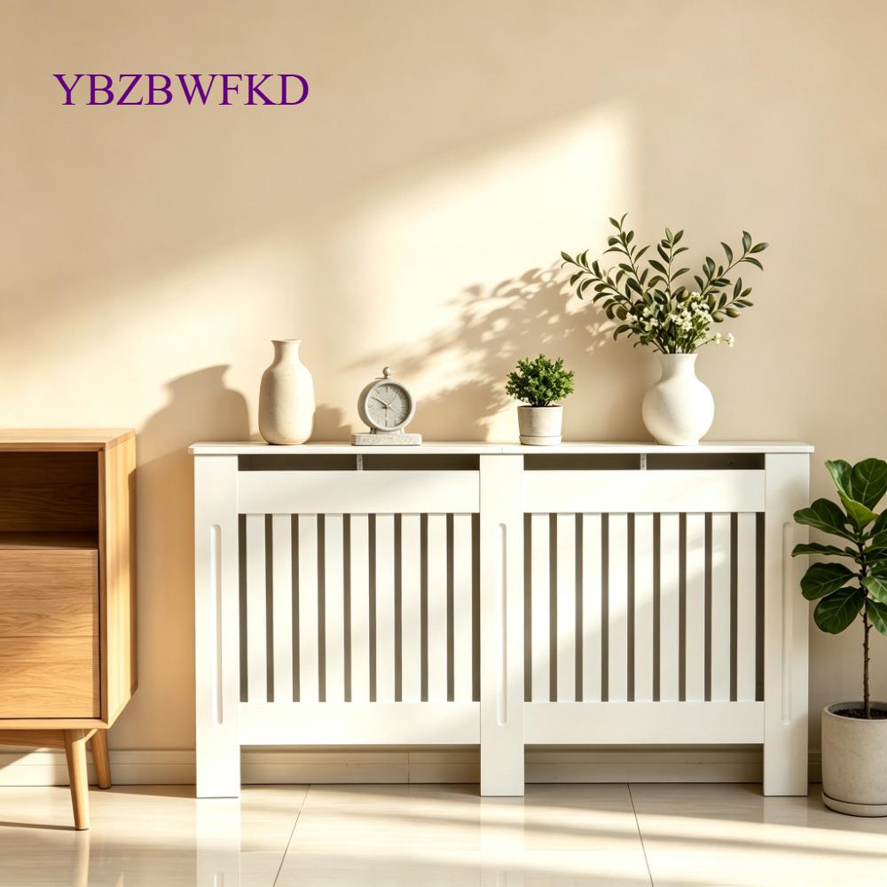 White Slatted Radiator Cover Cabinet – MDF Lined Grill, 152x19x81cm, Painted Finish for Living Room Hallway [Plus A Free Gift]