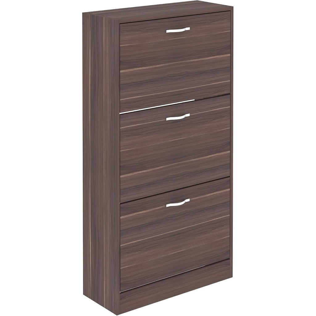 3-Drawer Shoe Cabinet (Various Colours) - Pull-Down Wooden Storage Organiser, H118xW60xD24cm, Wood Furniture Unit for Shoe Organization
