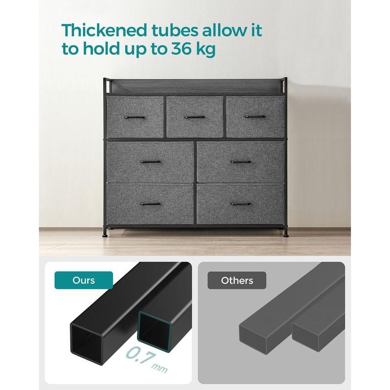 7-Drawer Fabric Storage Dresser, Sturdy Metal Frame Chest of Drawers Organizer with Wooden Top & Soft Handles, Easy Assembly Bedroom Cabinet, Multi-Purpose Storage Unit for Entryway, Hallway, Children Room, Nursery, Living Room & Household Organization