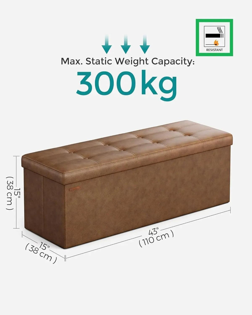 Foldable Storage Ottoman Bench 38x110x38 cm – Multi-Purpose Cube Foot Rest with Hidden Storage, Holds 300 kg, Space-Saving for Living Room, Bedroom & Entryway [Plus A Free Gift]