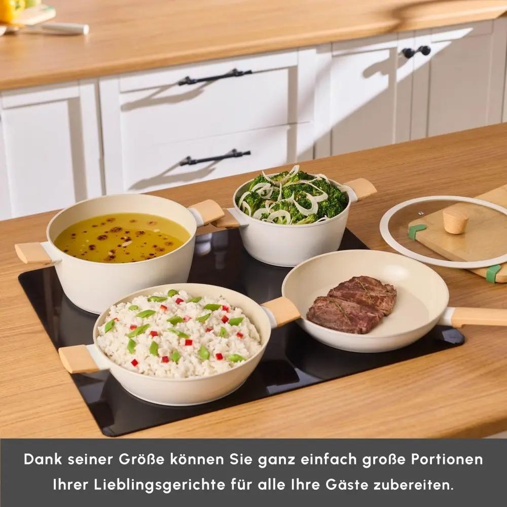 7-Piece Ceramic Non-Stick Cookware Set with Lids, Crystal Almond PFAS-Free Pots and Pans, Non-Toxic Aluminum Cooking Set, Cream Finish, Induction Hob Compatible & Dishwasher Safe for Kitchen