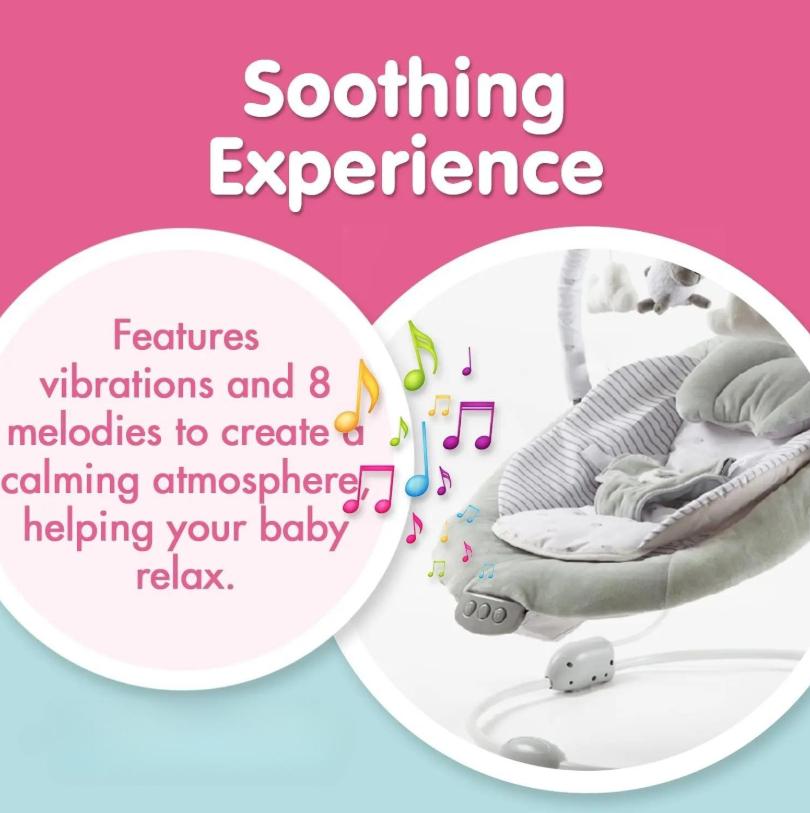 Portable Newborn Baby Bouncer Rocker, Grey Lamb Design Infant Soothing Seat with Soft Cushion, Music & Vibration Function for Baby Infants