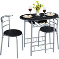 3-Piece Round Dining Table Set for 2 – Compact Breakfast Bar with Chairs, Metal Legs, Shelf & Built-in Wine Rack (Drift Brown)