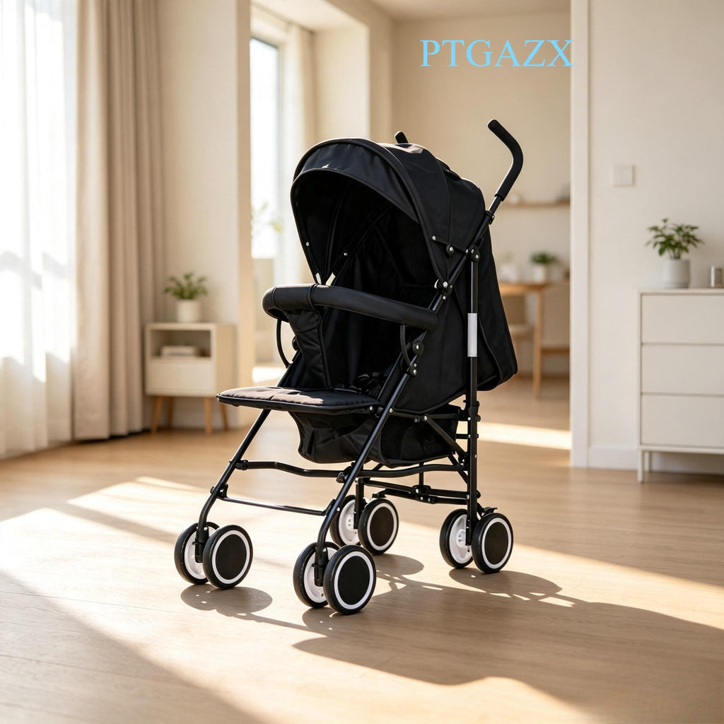One-Hand Fold Lightweight Travel Baby Stroller, Compact Portable Buggy with 3-Point Safety Harness and Shock-Absorbing Wheels for Toddlers 0–36 Months, Black, Cream & Grey Available