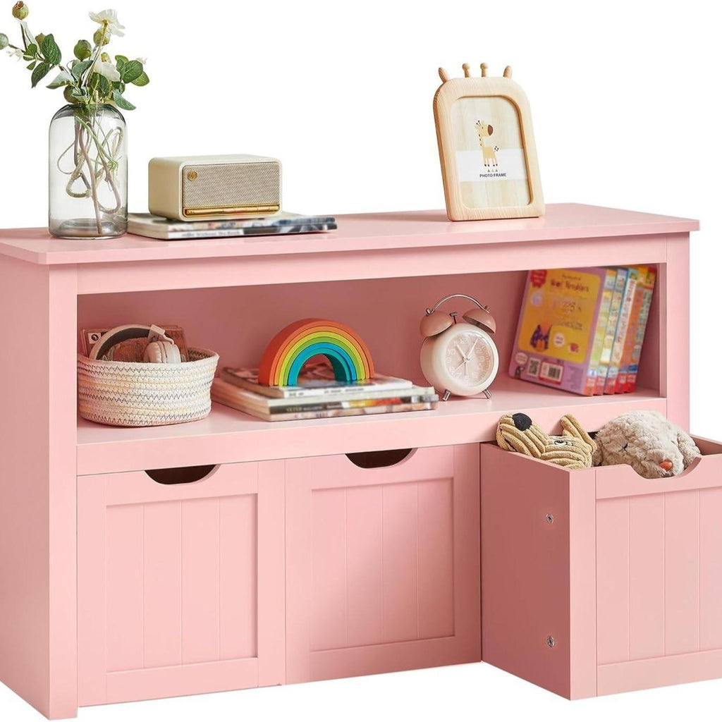 Toy Storage Organizer Multi-Functional Children Storage Cabinet & Bookcase 3 Drawers Large Capacity MDF Unit for Playroom Living Room & Children’s Room