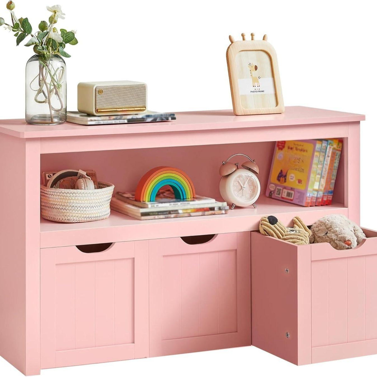 Toy Storage Organizer Multi-Functional Children Storage Cabinet & Bookcase 3 Drawers Large Capacity MDF Unit for Playroom Living Room & Children’s Room