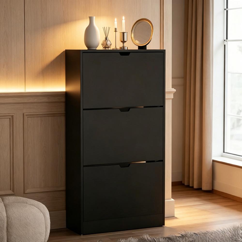 Wooden Shoe Cabinet with Flip Drawers, Dustproof Slim Storage Unit for Hallway Entryway, Space-Saving Cupboard [Plus A Free Gift]
