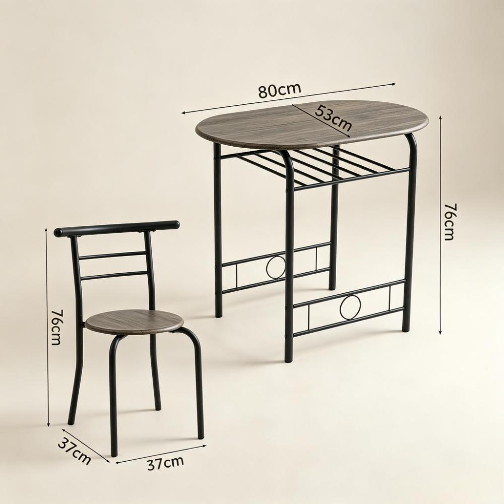 Wood Effect Metal Dining Table Set with 2 Chairs, Space-Saving Kitchen Dinner Table for Home, Apartment, or Small Dining Room [Plus A Free Gift]
