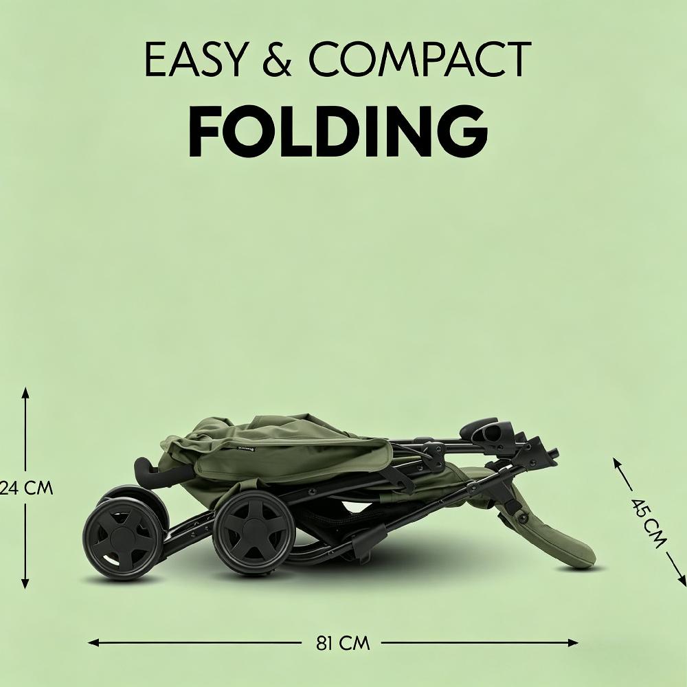 Lightweight Travel Pushchair with Raincover, Compact Fold, Fully Reclining Seat, XL Storage Basket, Suitable from Birth to 15 kg